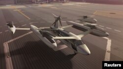 An artist's rendering of the Uber flying taxi concept, May 7, 2018.